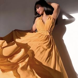 ZARA LIMITED EDITION VOLUMINOUS RUFFLED MAXI DRESS MUSTARD YELLOW S,M NWT